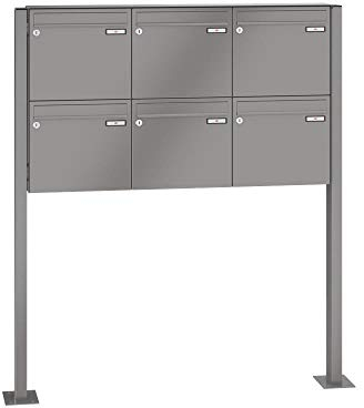 RENZ/Basic B / 6er Freistehende Briefkastenanlage Standbriefkasten/RAL-Farbe 9007 Volumen 12 L/mit Fußplatten/Dein-Briefkasten.de
