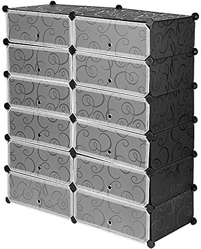 HUOLE Kleiderschrank, Bücherregal, Regalsystem, ineinandergreifende Würfel aus Kunststoff, einfache Montage, für Wohnzimmer, Ankleidezimmer, Badezimmer, Büro, inkl. Gummihammer(12 Würfel)