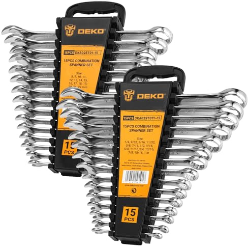 DEKOPRO Combination Wrench Set, SAE&Metric, 30-piece, 1/4'' to 1'' & 8-22mm, 12-Point, Chrome Vanadium Steel, with Plastic Tray