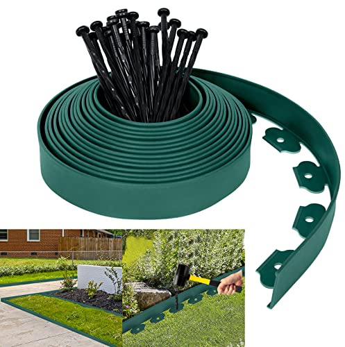 Aufun Bordure de pelouse Flexible en Plastique 10mx5cm avec 30 ancrages au Sol pour l'ancrage, système de barrière Anti-Racines de Bordure de lit, pavés de Bordure de Jardin décoratifs(10 m, Vert)