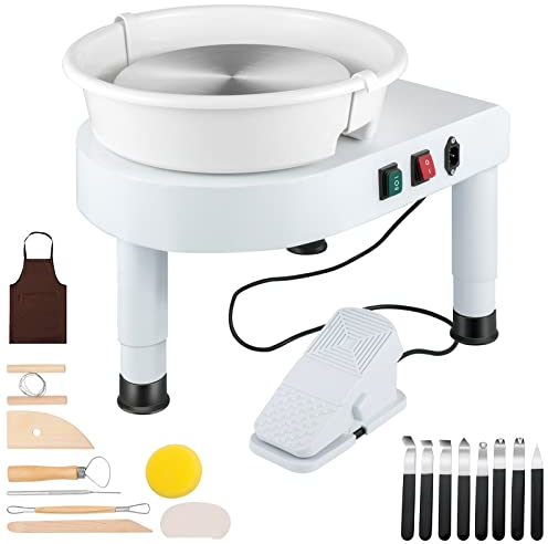 VEVOR Töpferrad 28 cm 350 W Töpferscheibe Weiß Elektrische Töpferscheibe mit Fußpedal, Mini Töpferrad mit abnehmbarem Becken Drehscheibe, Werkzeug für Keramik Ton Herstellung Heimwerken