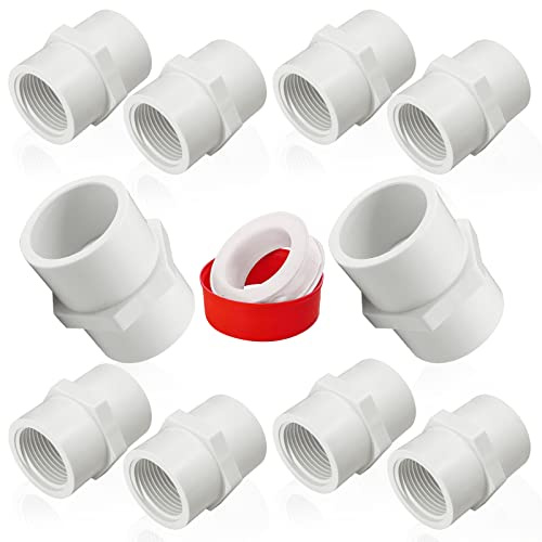 10Pcs White PVC Pipe Fittings, 1-Inch NPT Female Thread Adapter Connector, Threaded Coupling, Socket x NPT Female, Sch40