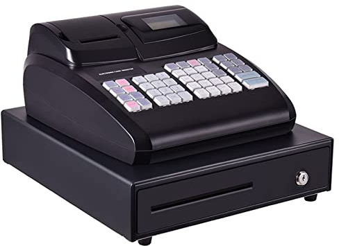 Oiyekntd Elektronische Registrierkasse mit Flat -Tastatur und Thermiedrucker, Multifunktion kommerzielle Registrierkasse für Kleinunternehmen/Einzelhandel/Restaurant,Black