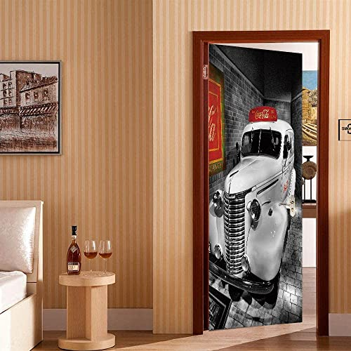 3D Türtapete Selbstklebend Türposter - Retro-Auto - Türaufkleber Fototapete Abziehen Und Aufkleben Türfolie Poster Tapete 80 X 200 Cm - Innentür Schlafzimmer Badezimmer