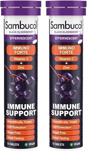 Sambucol Black Elderberry Effervescent 15 Tablets, 30 g, 021774 (Pack of 2)