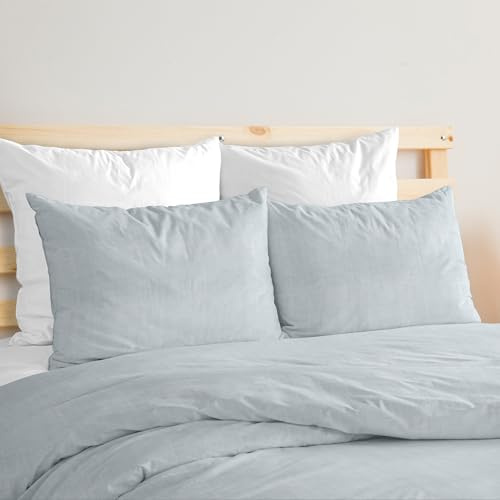 Ruggeri Set Lenzuola Copripiumino Matrimoniale, Cotone Lino, Azzurro Cielo | 1 sacco copripiumino 250x200 cm con risvolto 40 cm, 2 federe 50x80 cm con chiusura sacco 20 cm, Made in Italy