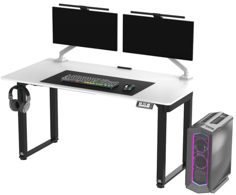 Ultradesk Uplift V2 Desk per Giocatori Tavolo da Gioco con Struttura in Acciaio, Spazio per Tre Monitor, Regolazione Elettrica dell'Altezza, Spazio per le Gambe e Altro Ancora, 160 x 75 cm, Bianco