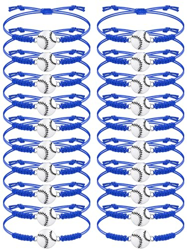 Jadive 20 Pcs Softball Charm Bracelets Bulk Softball Birthday Party Favors Sport Coach Bracelets Adjustable Baseball Team Gifts for Players Women Men(Blue)