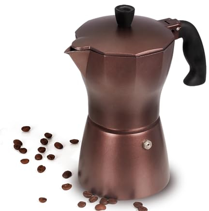 ROSSETTO Cafetière Italienne Brune Font d’Aluminium Exspresso avec Couvercle Transparent Poignée isolée (6 Tasses)