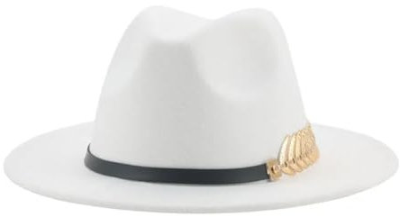 SOYNIA Fedora Trilby Filzhut Hut Damen-Fedora-Hüte Lässig Solide Hüte Für Herren Gürtel Panama-Kleid Formelle Hochzeit Fedora-Hüte 56–58 cm (Erwachsene) Weiß
