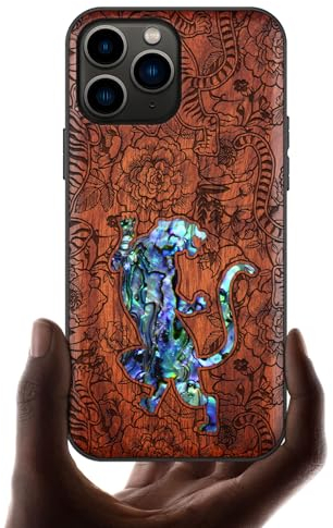 Carveit Etui pour iPhone 11 Pro Coque [Bois et Incrustation de Coquille] Souple TPU de Téléphone Compatible avec Apple 11 Pro Étui (Rosé-Un Tigre au Milieu des Fleurs)