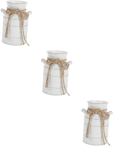 Warmhm 3pcs Retro Vintage Metal Flower Vase Handle Home Decorative Flower Pot Rustic Planter for Small Spaces