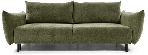 KEF Sofa Adello - Couch mit Schlaffunktion - Schlafcouch mit Bettkasten und Metallbeine - 108x90x240 cm - Olivgrün
