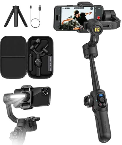 Professional Gimbal Stabilizer for Smartphone,Built-in 18CM Extension and Powerful Fill Light,360°Inception,Face&Object Tracking stabilizer,3-Axis Gimbal for iPhone& Android-AOCHUAN Smart S2