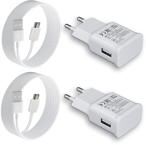 Cargador Tipo C Carga Rapida, 2-Pack Enchufe USB con Cable USB C 2m Compatible con Samsung Galaxy S21 S20 S10 S9 S8 Plus A13 A14 A15 A16 A20 A25 A33 A34 A35 A40 A52 A53 A54 A55 A57 M53 M34
