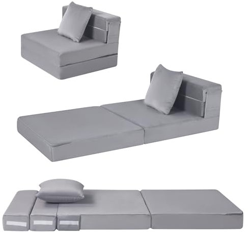 MeMoreCool Spielsofa Kindersofa, Glow-Kinder Sofa, Kinder-Klappsofa, Flip-Sofa Kindercouch, Z-Bett, kindersofa ausklappbar, Bodenbett, Klappcouch für Spielzimmer, Grau