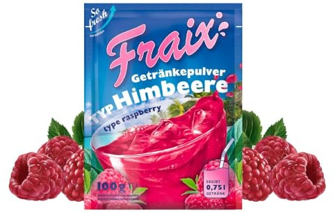 FRAIX Polvere per bevande lampone, confezione da 125 (125 x 100 g), polvere istantanea di frutta con sapore lampone, polvere di frutta perfetta per i viaggi