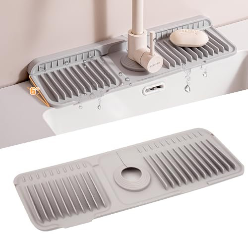 Volminex Alfombrilla para Grifo de Silicona, Protector contra Salpicaduras para Fregadero, Alfombrilla Fregadero Cocina, Almohadilla de Secado de Agua para Encimera de Cocina y Baño (Gris, 45 cm)