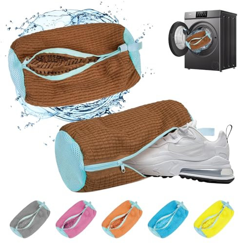 Schuhwaschbeutel Waschmaschine, 2 Stück Schuhbeutel Waschmaschine, Wiederverwendbarer Hochkapazitätiger Wäschenetz schuhe mit Reißverschluss, anti-Verformungs-Wäschesack für Schuhe, Schokoladenfarbe
