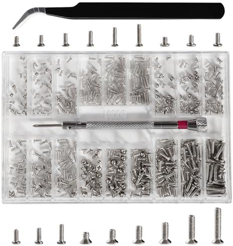 Lyeteung 500 PCS 18 Sizes M1.2/M1.4/M2 Tiny Micro Repair Screw Kit, Electronic Repair Micro Screws, Tiny Micro Screws Set, with Screwdriver and Tweezers, for Spectacles, Laptop, Watches, Silver
