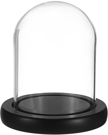 Hipiwe Clear Glass Dome Cloche, Glass Display Bell Jar with Black Wood Base, Decorative Display Case with Acrylic Easel Stand for Plants, Medals, Challenge Coin, Pocket Watch Collectibles, 3.1x 3.9
