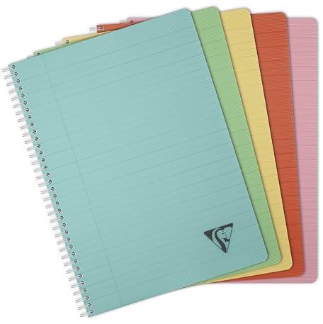 Clairefontaine 327146C - Spiralbuch Heft Linicolor Essence, DIN A4, 90 Blatt liniert mit Rand, 90g, Einband aus PP, farbig sortiert, 1 Stück