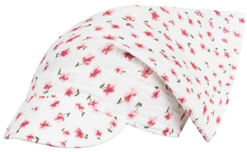 Smarilla Kopftuch Mütze Schirmmütze Mädchen Sommer Baumwolle Musselin, Bekleidungsgröße: 46-48, Farbe: Weiß-Rosa-Blumen