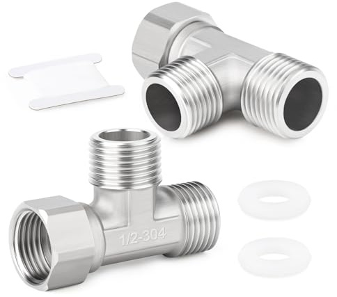 ERGAOBOY 2 piezas de conector en T flexible y móvil de 3 vías, acero inoxidable 304, 1/2 macho BSP, tuerca de unión en T para rociador, válvula angular, brazo de ducha