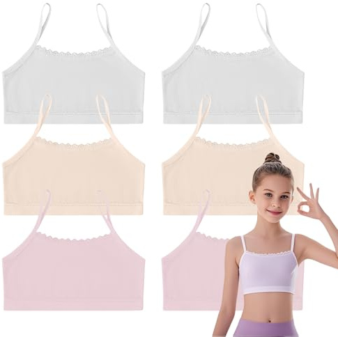 JYCY 6 st flickor magtröjor ålder 7-16 flickor bh toppar barn behåar flickor sport första BH för flickor träning behåar för flickor tonårsbralettes vita barn magtoppar bomull träning beskära, Typ-a