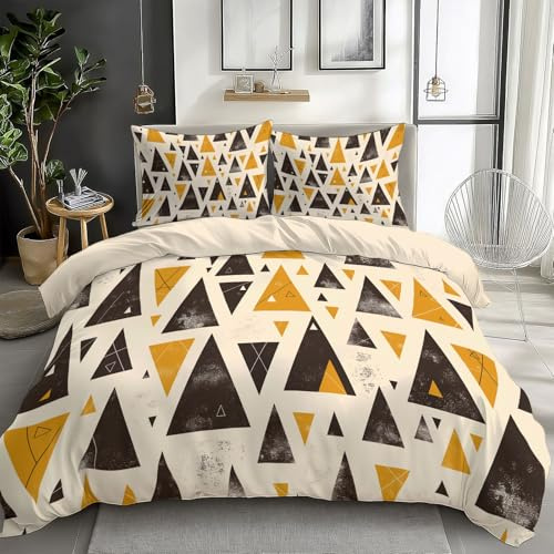 Beige Bettbezug 200x200 cm Modernes geometrisches Gelb Bettbezug Bettwäsche-Set für Jungen Mädchen Kinder Weiche Polyester-Baumwolle Wende Bettwäsche mit 2 Kissenbezug