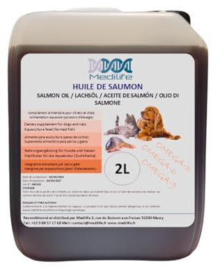 2L Olio di salmone naturale al 100% per cani, gatti e cavalli, ricco di Omega 3-6-9 e vitamine