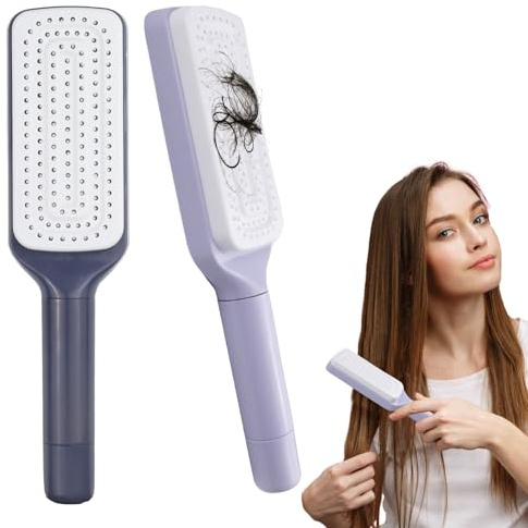 Holoras 2 Stück Selbstreinigende Haarbürste Drehbarer, haarbürste reinigungsfunktion, leicht kämmen und reinigen, self cleaning hair brush für Damen, Herren & Kinder, (Lila + Grau)