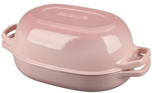 EDGING CASTING Cocotte ovale en fonte émaillée avec couvercle pour la cuisson du pain, four à pain pour la cuisson du pain au levain maison, 7 l, rose