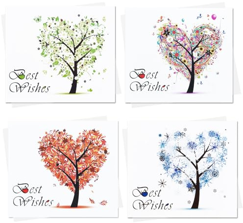 ZEMINRI 40 Stück Dankeskarten Geburtstagskarte Karte Dankeschön Multipack-Blankokarten Enthalten 4 Saisonale Baummuster-Designs Mini Karte Danke für danke Kartes Erzieherin, Freunde (40 Stück)