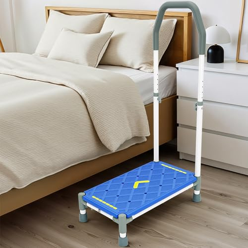 LITTNEO Tritthocker 55cm Trittfläche–Armlehnen höhenverstellbar,bis 225 kg,Nachtleuchtstreifen,rutschfest–Für hohe Betten Wohnmobile,Küche,Bad & Senioren（1 Step
