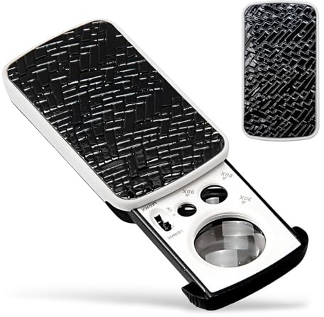 Pull Out Jewellers Loupe Pocket Magnifying Glass with 30X 60X 90X Magnification LED and UV Light, Portable Loupe Magnifier for Jewelry Coins Stamps Rocks Watches Antiques Collectors