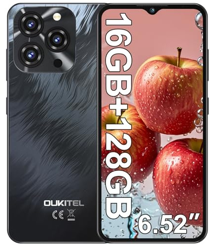 OUKITEL C3 2025 Telefono Movil, 16GB (4+12) RAM+128GB ROM/TF 1TB Telefonos Moviles Libres, 6.52 Smartphone Android 14, Batería 5000mAh Móvil, Cámara 13MP, 4G Dual SIM/Face ID/GPS/3.5mm Jack - Negro