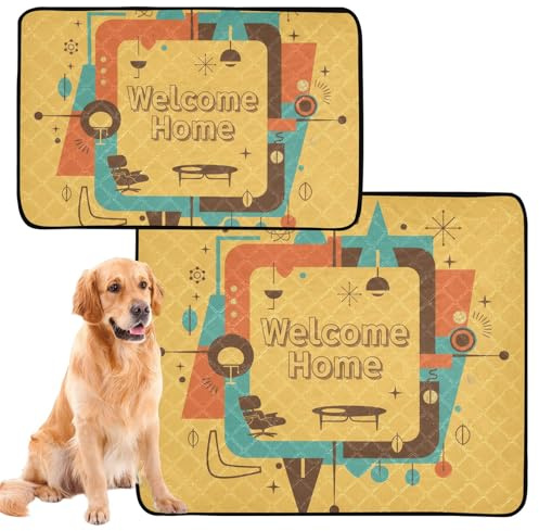 2 Pack Big Dog Pee Mat Dog Pads Washable Waterproof Anti Slip Rug for Lawn 24x36in＋36x42in Retro Modern Welcome Home