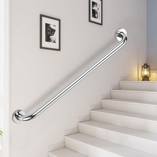 Rampe d'escalier moderne - Kit complet. Main courante d'escalier de 30 à 150 cm, barre d'appui murale antidérapante et barre de sécurité - Acier inoxydable(120cm)