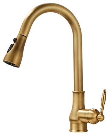 Rubinetto Cucina Rubinetto Lavello Con Doccetta Estraibile, 2 Modalità, Anticato Vintage Stile Girevole A 360 ° Monocomando Ottone Miscelatore Cucina, Rubinetto Lavello Cucina, Bronzo