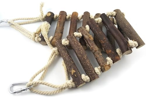 KOMBIUDA Échelle pour Perroquets Pont Suspendu Naturel à Mâcher Suspendu Multi-Usage pour Entraînement des Becs et Griffes Adapté Aux Perruches et Petits Oiseaux