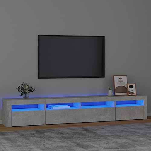 INLIFE Meuble TV avec lumières LED Gris béton 240x35x40 cm-3152725