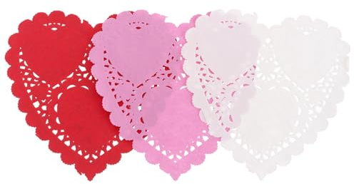 Homoyoyo 300 Sheets Mini Heart Paper Doilies Set with Lace Edge, 4-Inch White, Red and Pink Valentine’S Day Cake Decor Pads for Wedding and Party Tableware