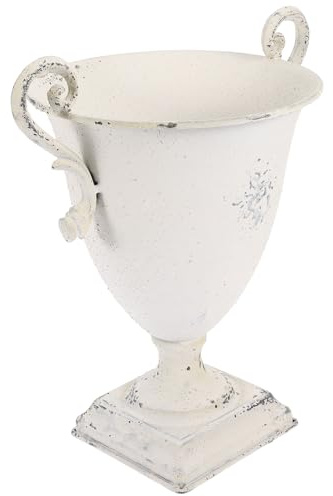 LALAFINA Vintage Iron Flower Pot Decorative Planter 22w605gb Rustic White High Leg Metal Vase for Flower Arranging Home Office Desk Decoration