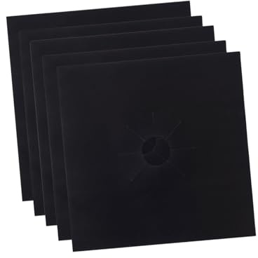 Angoily Couvercles de Brûleurs à Gaz en Tissu Enduit Noir Réutilisables Lot de 5 à Faciles à Nettoyer, Protection pour Plaque de Cuisson à Gaz