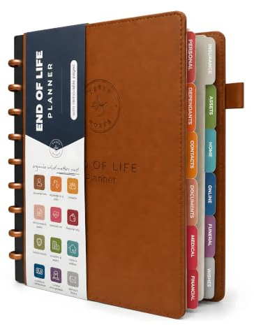 Zesty Notes End of Life Planner UK - B5 Refillable Im Dead Now What Book UK | In Case I Die Document Organiser For When Im Gone - My Final Wishes Planner - End of Life Book - Brown PU Leather