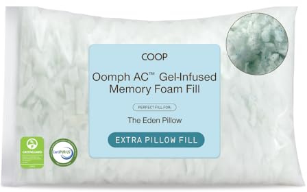 Coop Home Goods Extra Oomph AC Fill, Gel-Infused Memory Foam & Poly Fill, Extra Fill Bag, Refill for Eden Memory Foam Pillow, GREENGUARD Gold and CertiPUR-US Certified