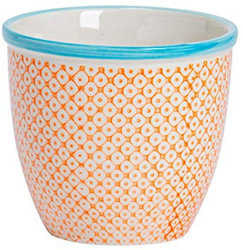 Nicola Spring Handbedruckter Blumentopf mit Muster – Orange | 14cm Steingut-Pflanztopf für Zimmerpflanzen, Sukkulenten, Kakteen, Kräuter & Gartenblumen Dekorativer Pflanztopf