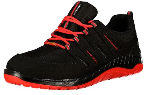 ELTEN Sicherheitsschuhe MADDOX black-red Low ESD S3, Damen und Herren, Textil, Stahlkappe, leicht, sportlich, Schwarz/Rot, Größe: 42