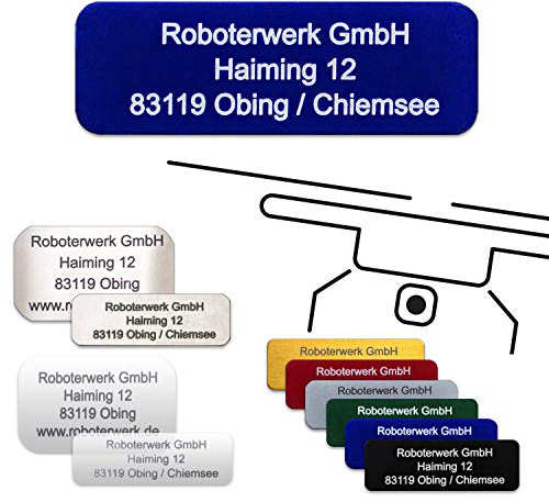 Roboterwerk Drohnen Kennzeichnungsschilder mit Lasergravur | Aluminium | 31x19mm oder 30x10mm | blau eloxiert | Text | e-ID und Registrierungsnummer | Aufkleber (Blau, 30x10mm)